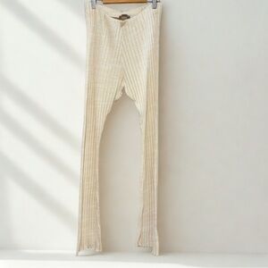 🐴 Zara Ribbed Knit Bell Bottom Pants Cream Size Large High Waist Flare